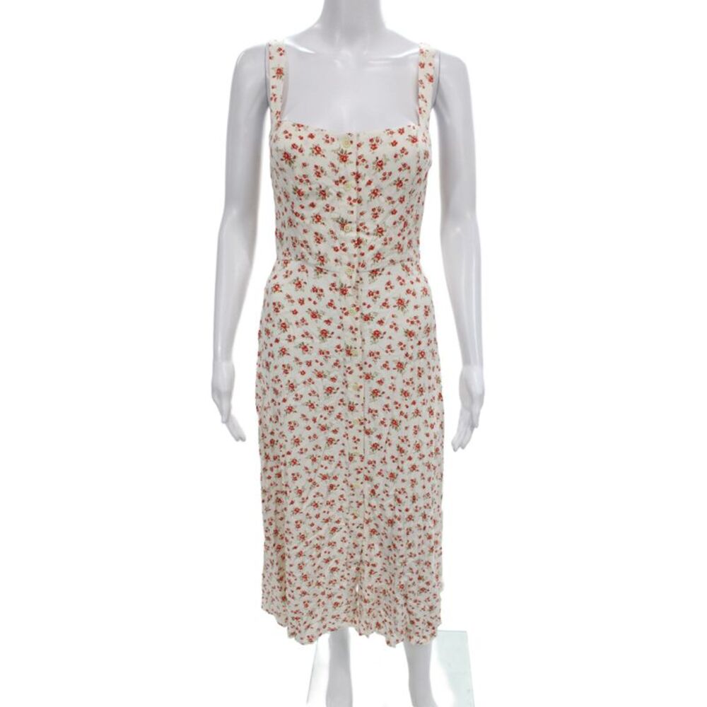 Reformation Women Sundress White Square Neck Midi Button Sleeveless Size 0
